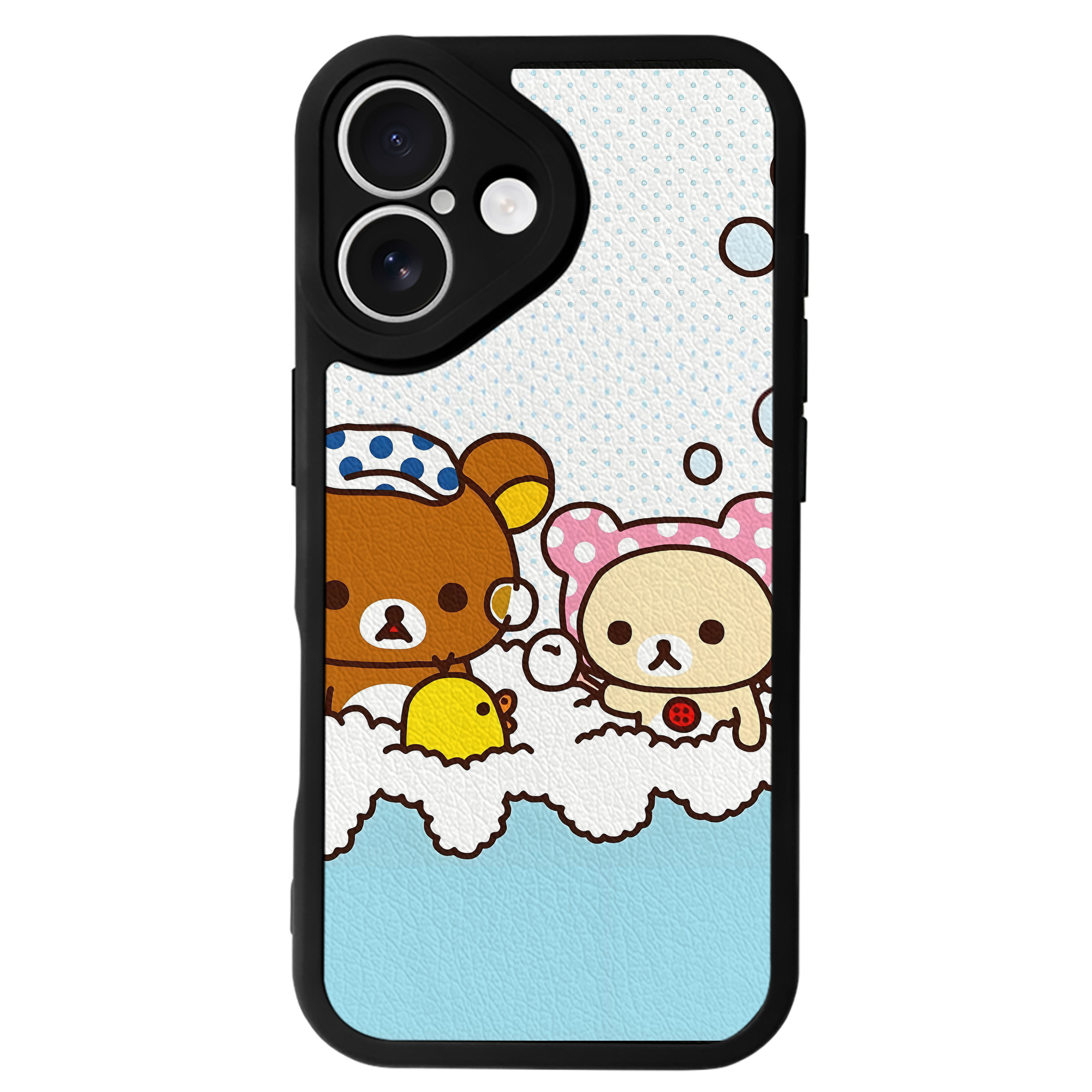 （画像用） リラックマ リラックマ キイロイトリ Rilakkuma Korilakkuma Kiiroitori 【iPhone 16シリーズ対応】シリコンスマホケース（レザー調） 材質：シリコン